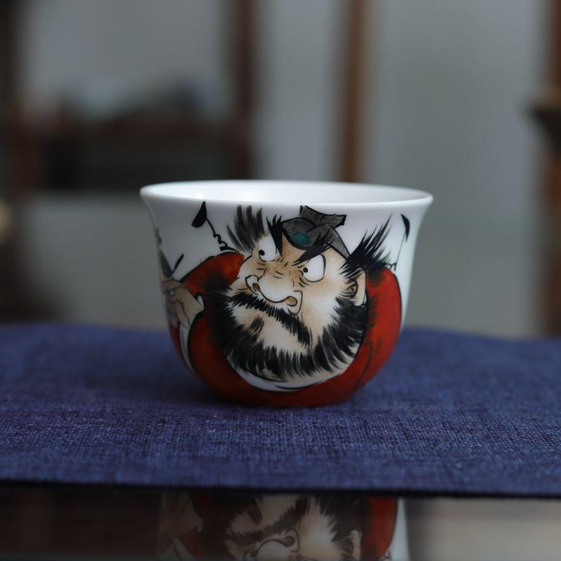 九希堂手绘主人杯高端品茗手骨瓷家用茶具聚香钟馗个性陶瓷人物画
