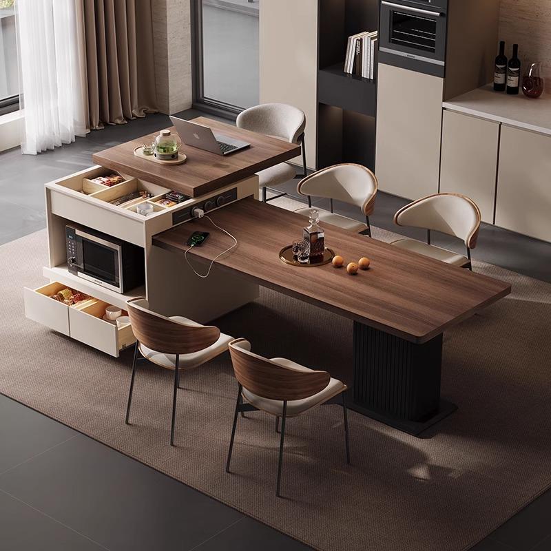 意式极简高级岛台餐桌一体可伸缩饭桌家用厨房岛台餐边柜导台吧台
