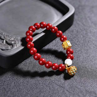 武当山官方原创新中式沙金莲蓬朱砂灯笼珠手链复古国风福禄手串