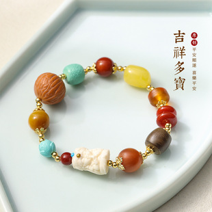 武当山官方原创设计多宝文玩手串南红玛瑙转运珠猴头沉香手链女