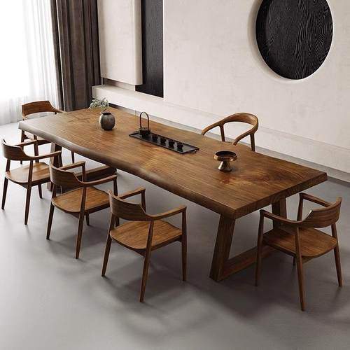 现代实木茶桌椅组合简约实木茶台办公室原木大板功夫泡茶桌子