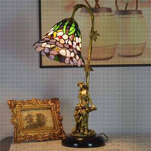 【按键式控制】法式全铜台灯贝壳灯蒂凡尼艺术灯复古抱瓶天使女神