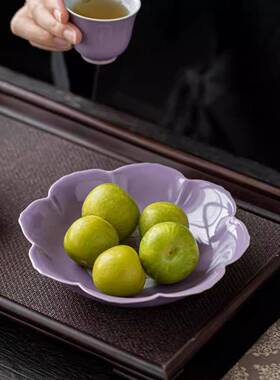 干新中式釉下彩碗紫色手绘花21456瓣壶承家用托陶瓷盖茶盘茶道果