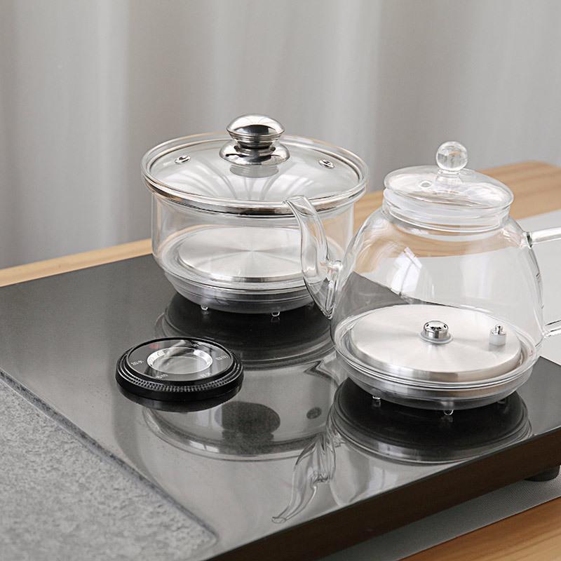 块乌金石茶盘整动电磁炉自一体式玻璃茶具套同心圆大装家用四合全