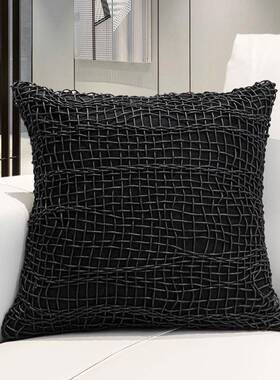 轻奢复黑色抱枕样板间靠手枕工编织靠高XJT古档长方形腰枕民宿软