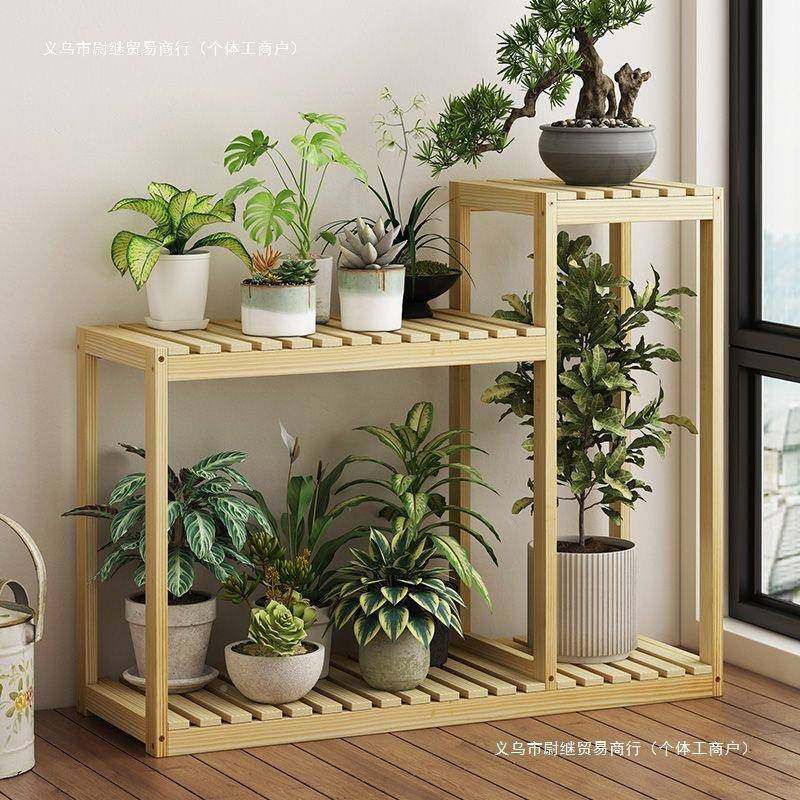式花架子客厅落RMR地式置物架阳台带可动多移肉植中物架实轮木多