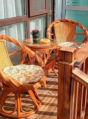 天真椅三藤件套组合阳台休闲桌茶几家庭院靠FVO背编用织然转椅腾