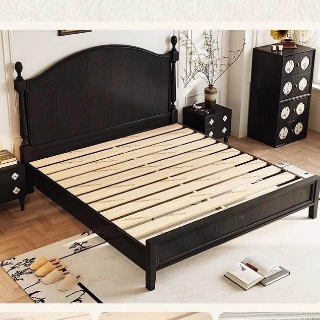 中古风简约全实木床中式1.8x2米主卧家双人床1FCW.婚5储物米用床