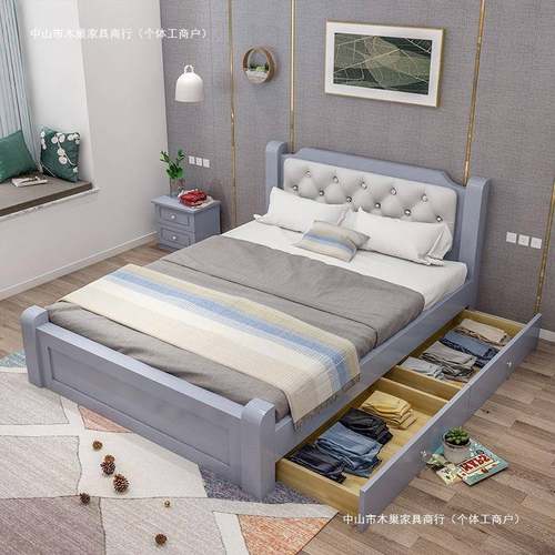 实木床现代简卧WMB约1.8米双2人床1.5米单人床1.m床家用室1m出租