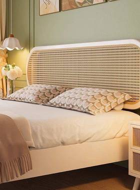 藤编床现简约田卧室代8园风白PCC色1米双人民宿床藤床法式奶油风