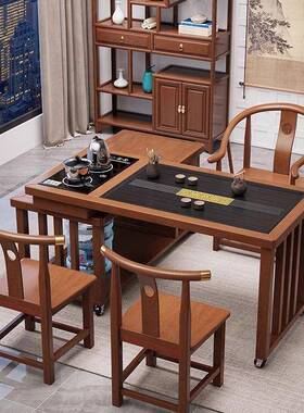 阳台小户型茶茶桌动椅组合可旋转移泡茶实台烧WYE水壶一体家用木