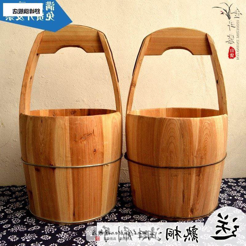 藤编定做传统手工木提桶足浴桶泡脚木桶洗脚盆木盆加厚挑水提水桶
