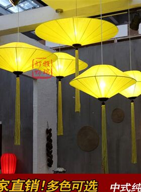 中式布艺灯笼吊灯 餐厅饭店茶楼走廊玄关灯酒店会所装饰工程灯具