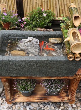 庭院假山竹子排循环流水景观阳台养鱼池造景花园装饰石槽喷泉摆件