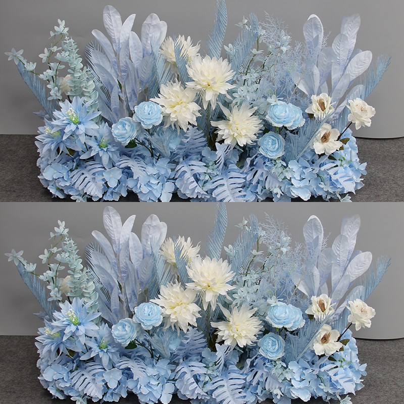 新款婚庆仿真花排羽毛地排花路引花舞台T台花艺布置装饰森系