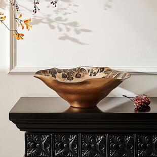 新中式轻奢设计金色玻璃果盘摆件餐桌家具展厅装饰前台接待糖果盘