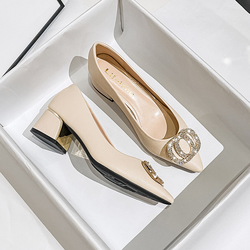 尖头法式粗跟单鞋女2023年新款夏季透气不累脚大尺码女鞋41-43软,女鞋,浅口单鞋,淘宝优惠券,粉丝福利购,淘宝优惠卷