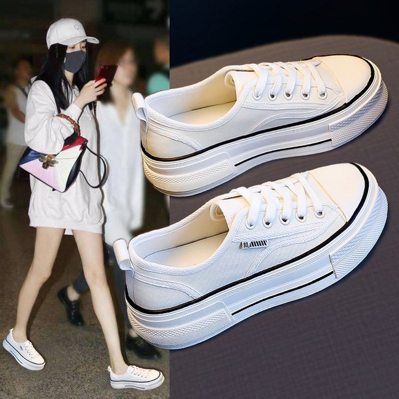 小白鞋女鞋2024新款爆款夏季白色帆布鞋增高厚底松糕百搭休闲板鞋,女鞋,帆布鞋,淘宝优惠券,粉丝福利购,淘宝优惠卷