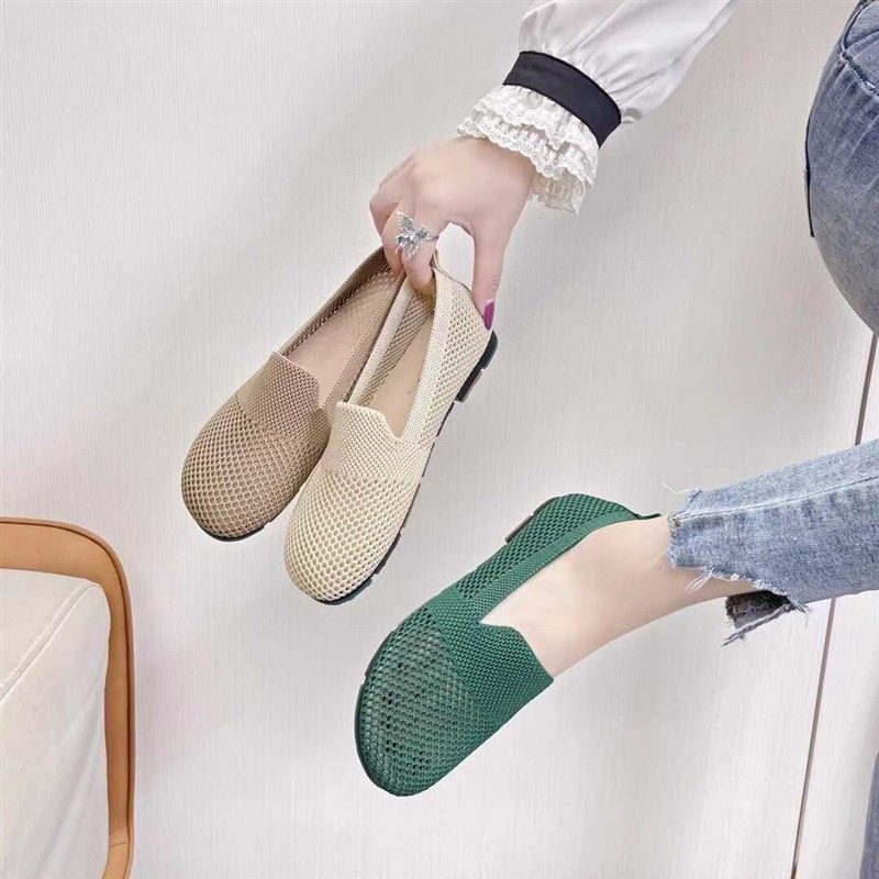 2024夏季新款牛筋软底透气时尚针织镂空豆豆鞋平底舒适飞织单鞋女,女鞋,浅口单鞋,淘宝优惠券,粉丝福利购,淘宝优惠卷