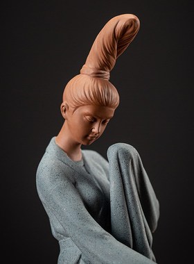 中式紫砂仕女禅意摆件国风工艺品创意客厅博古架茶室茶桌面装饰品