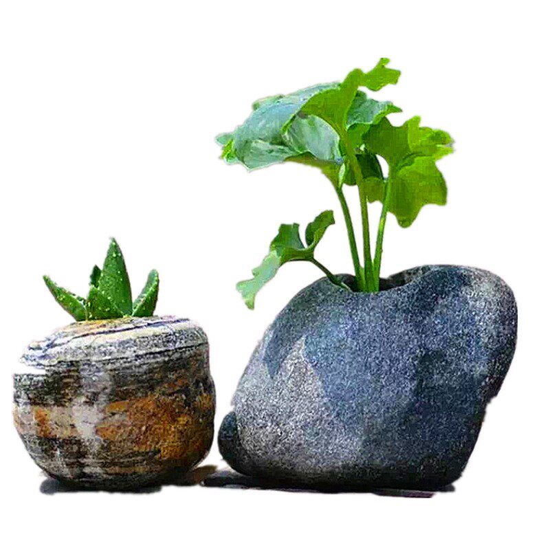 原石创意自然石头花盆鹅卵石多肉禅意小花器水培植物个性盆栽包邮