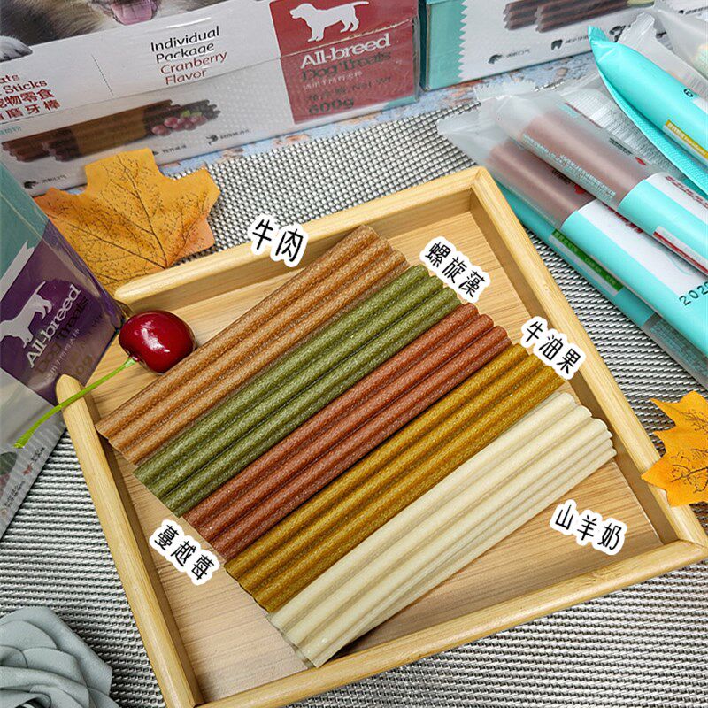 昵趣洁齿骨狗狗磨牙棒宠物零食泰迪金毛螺旋藻小型犬咬胶整盒30支