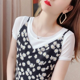 白色网纱t恤女上衣夏季薄款吊带裙内搭短袖纱衣短款紧身蕾丝打底