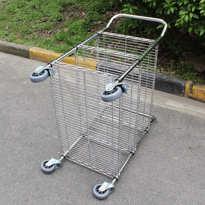 加厚型 镀铬手推车置物架 碳钢货架车多功能置物架推车网架手推车