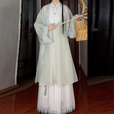 青墨墨子研汉服女明制立领对襟长衫百迭裙比甲吊带宋抹春秋季款