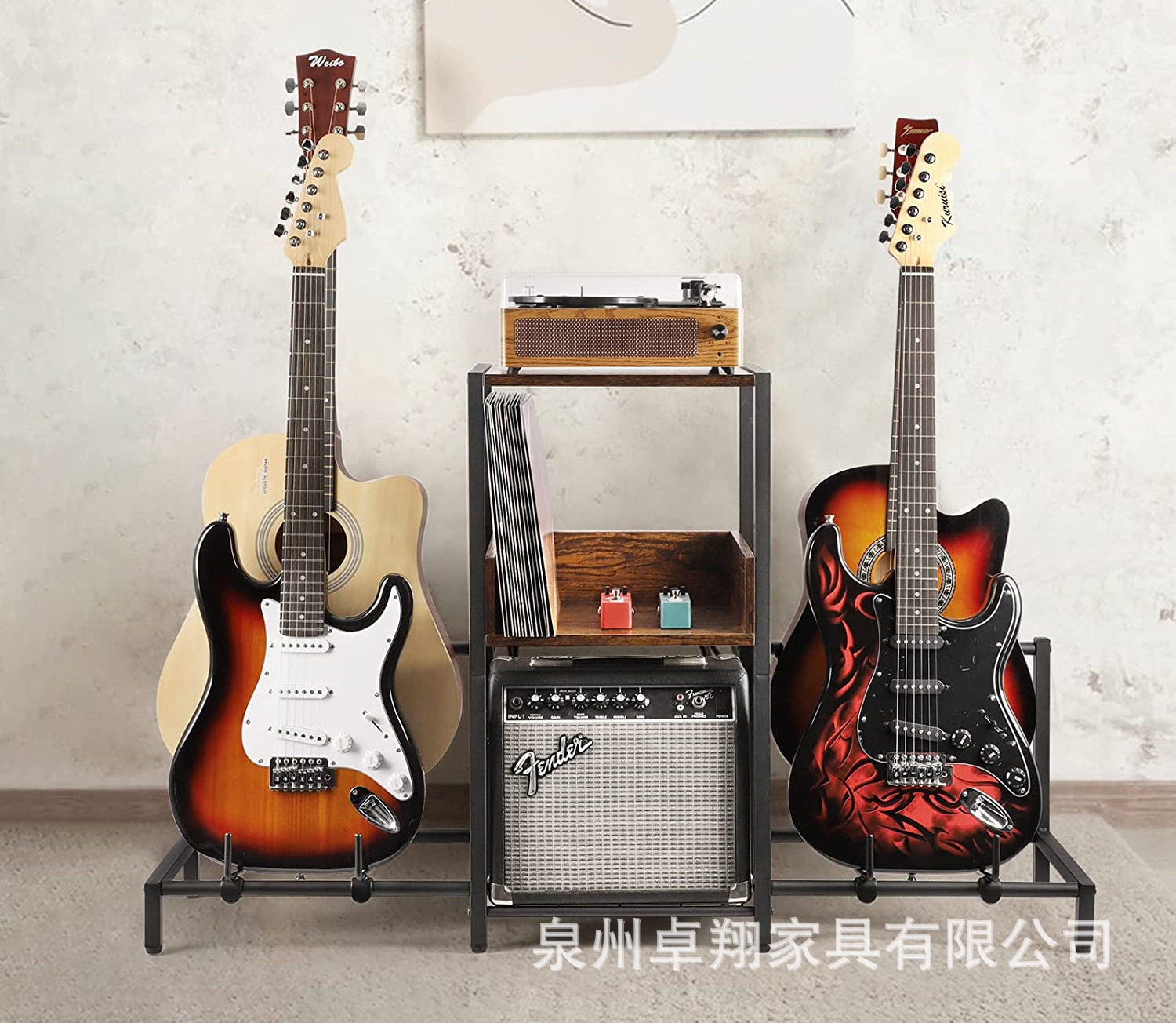 乐器工作室吉他展示架置地式铁艺木质贝斯收纳架家用小提琴置物架