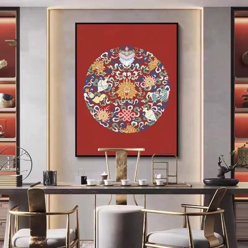 饰中国风红色拼吉祥客厅装画抽AEC象玄关过色道挂画