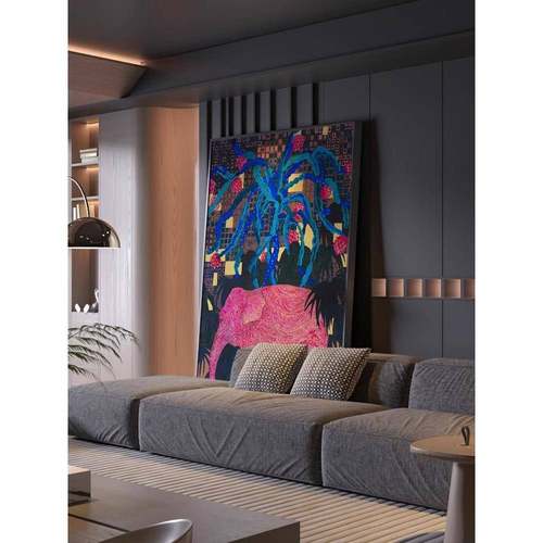 现代粉色大象沙面动发后壁A188vJ8S画客厅装饰画物寓意好儿童房玄