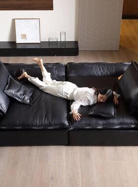 皮艺发沙现代极简轻奢小高户型超宽坐深风EMM奶油调档生态皮帆船