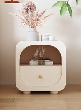 边现代简约WAN轻奢感网红奶实油风床头柜白色床柜卧室收置纳物木