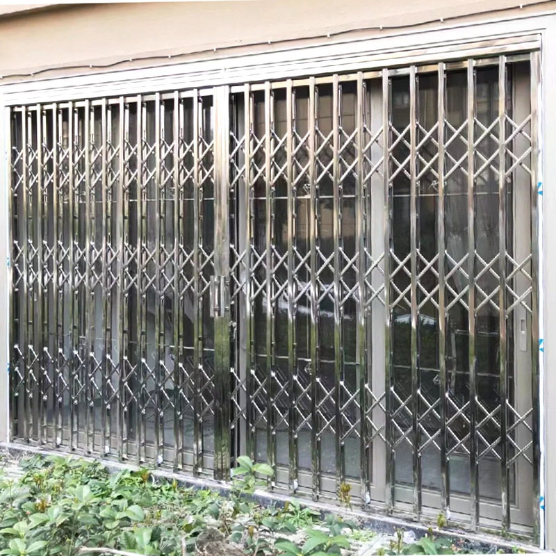 加厚不锈钢拉闸门家用阳台窗台推拉式折叠门伸缩门通风铁闸入户门