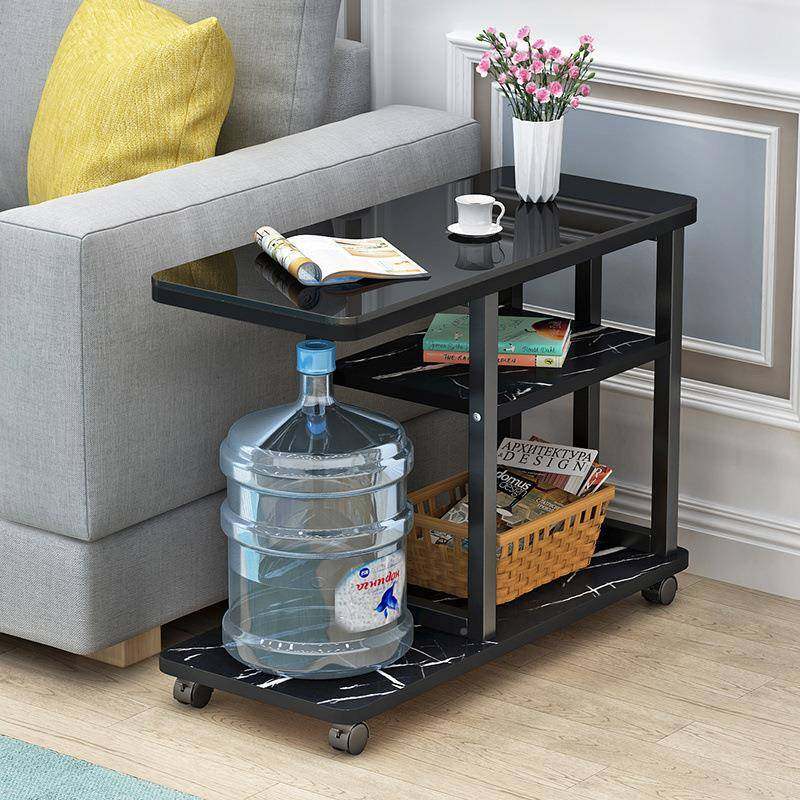 红简易可移动茶几带轮客厅沙网边柜发扶手柜玻璃网边几角几卧AAN