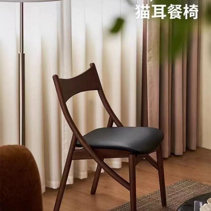 日式中椅子-家用实木古意餐椅背椅创设计师休闲椅轻奢单椅书靠桌