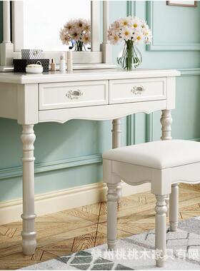 包美式乡村实木梳台卧室白色公主化妆台WIP书妆包桌邮安装收纳