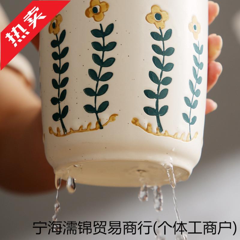 厨筷房筷子盒筒日式复古筷桶大号陶瓷筒家用笼沥TDZ水筷筷子收纳