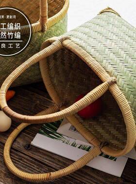 带KS竹编手提买篮子菜竹提篮手编8竹篮提手厨房竹篮外出LNC购物篮