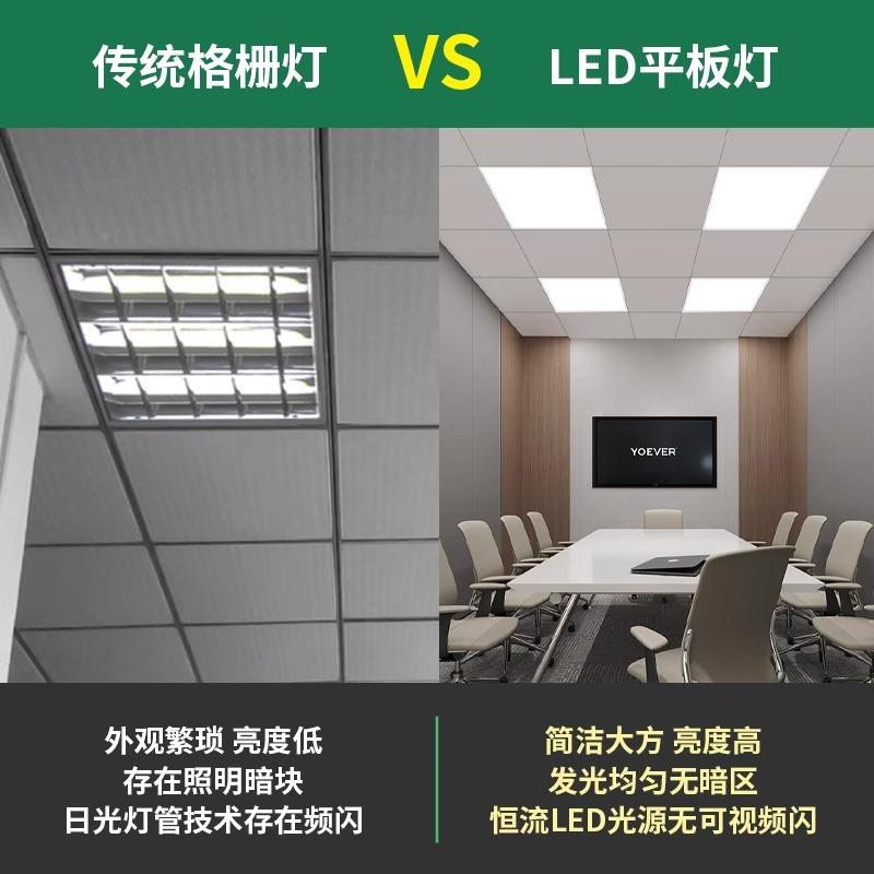 e格WVV栅灯d600x600平板灯嵌入式办公室60x60工l程d灯盘le面板灯