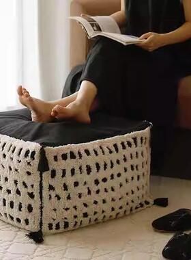 Q3Y法式立体浮雕绣吊穗坐墩黑白色客厅卧室休闲蒲团轻奢家用懒人