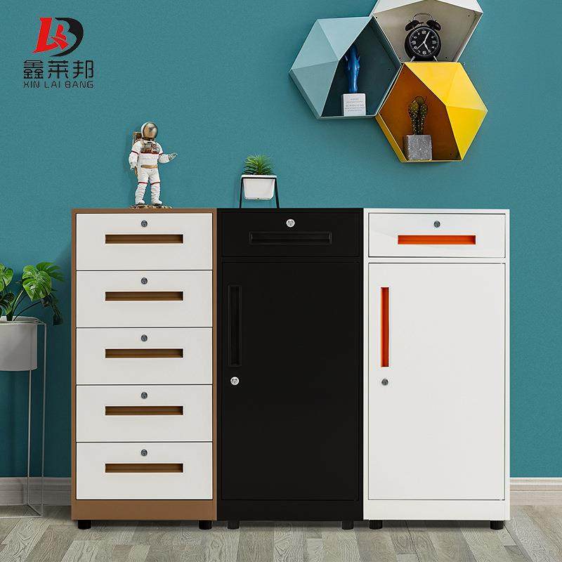 钢制活动柜三抽单门储物柜办公桌下小推柜带锁铁皮移动矮柜文件柜