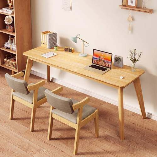 双人书桌实木桌腿家用靠墙卧室桌窄边电脑桌工作台桌桌子长方形桌