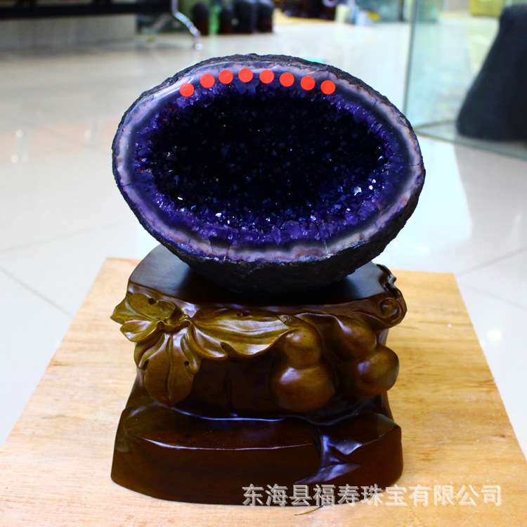 福寿 乌拉圭钱袋子原石无水泥 天然紫晶洞聚宝盆消磁家居办公摆件