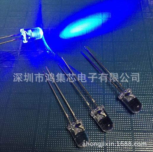 5mm单闪白发蓝色 LED直插灯珠F5自动闪烁蓝光发光二极管长脚1.5HZ