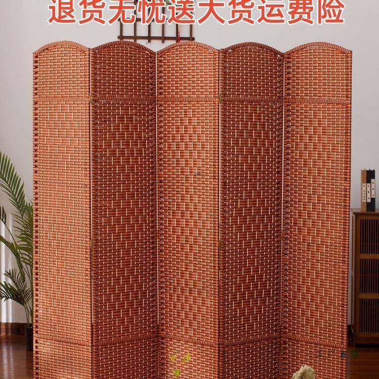 创意手工草编室屏风隔断时尚简约客厅985卧简屏折屏易折叠移动实