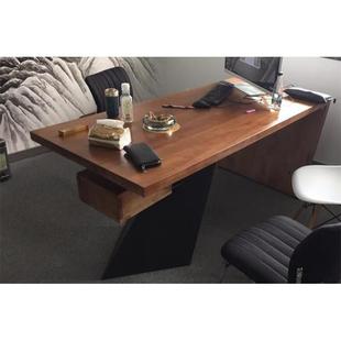 家用l复古简约办艺工 格铁实木电脑桌台式 美式 oft工业公风无品牌