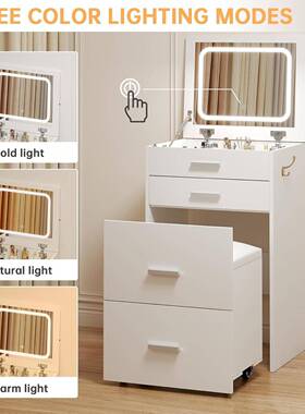 板式梳妆台家用卧小型镜化妆桌折58276叠梳带妆台凳子木制化妆室