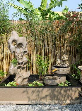 中庭院12349式饰花园景瀑布造景流水喷泉鱼池户外花观装园假山盆
